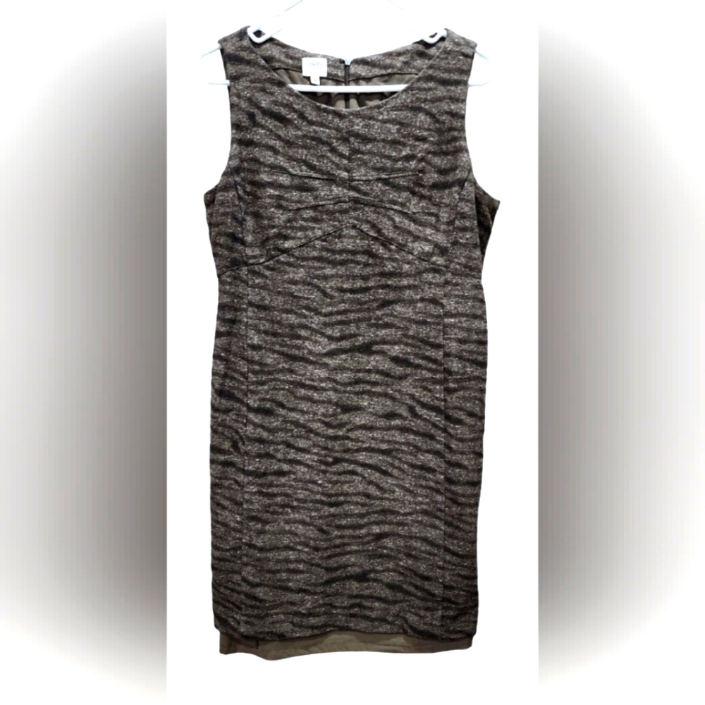Armani brown wool animal print sleeveless sheath dress, size 12
